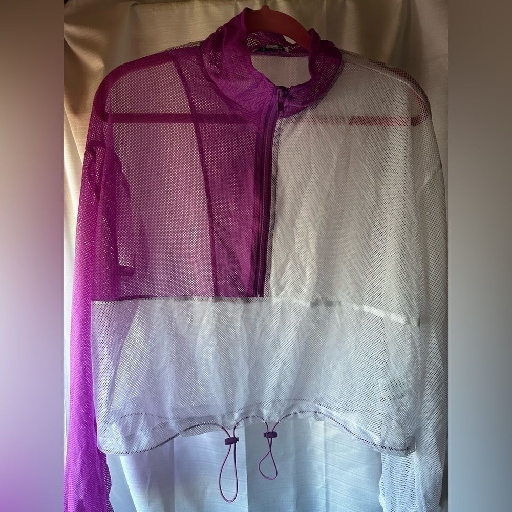 FASHION Nova mesh jacket colorblock 1/2 purple/white sz XL
